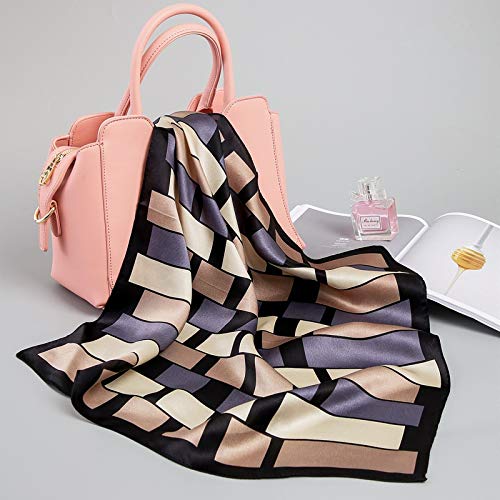 ANDANTINO 100% Mulberry Silk Scarf -21” Square Neckerchief with Gift Packed - color: Black & Purple Geometric