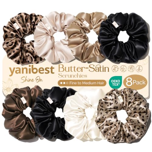 Yanibest 8 Pcs Satin Scrunchies - Silk Feeling Scrunchies Ponytail Holders - color: Leopard Print