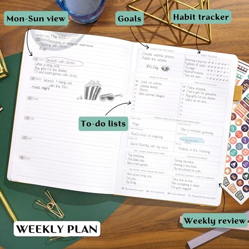 Legend Planner PRO Weekly & Monthly, Large Undated, 7”x10”, Yellow - color: Amber Yellow + Gold Foil