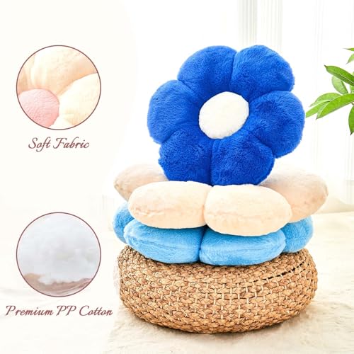 Kcvvcr Beige Flower Pillow, Cute Decorative Flower Shaped Throw Pillow with Faux Rabbit Fur, 14.9" Soft Daisy Plush Floor Cushion Aesthetic Room Decor for Bed Sofa Couch - color: Beige, size: 14.9 Inch