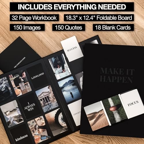 Vision Board Kit for Men - 168 Cards with Diverse Pictures & Quotes, Black Foldable Board & Complete Guide Book | Manifestation Clip Art Collage Supplies for Male Adults | No Old Magazines Needed - color: Vision Board Kit for Men