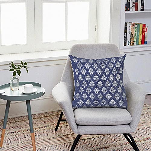 20x20 Inches Floral Cotton Throw Pillow Covers for Home Decor | Traditional Boho Cushion Covers for Throw Pillows | Perfect for Living Room Couch & Bedroom Decorations | Twilight Blue - color: Twilight Blue