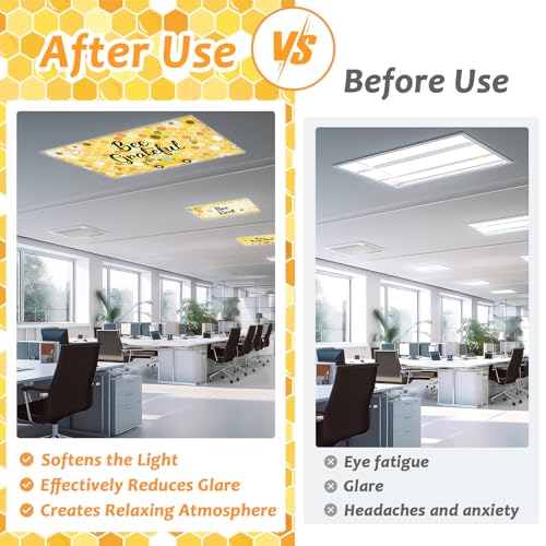 6 Pcs Fluorescent Light Covers with 60 Magnets Decorative for Classroom Ceiling Light 4 x 2 Feet Magnetic Lights Covers Filter Easy Install for Office Hospitals & Home Drop Ceiling Supplies (BEE) - color: BEE
