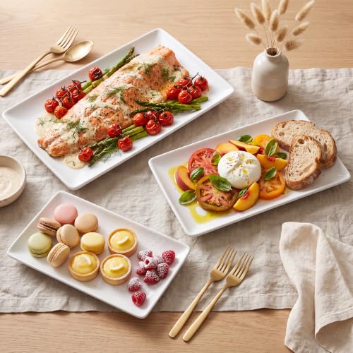 Kassel Ceramic Serving Platter Set 14”/12”/10” White Porcelain Serveware for Parties & Entertaining - Decorative Oven-Safe Serving Dishes & Platters for Food, Cookies, Meat & Turkey Rectangular Small - size: Small Rectangular 14”/12”/10”