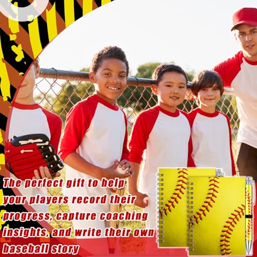 Resurhang 12 Sets Yellow Softball Notebook Gifts 5.5 x 4.3'' Softball Spiral Notebook Ballpoint Pens for Coaching Supplies Coach Gifts Team Party Players Sports Lover - style: Yellow Football