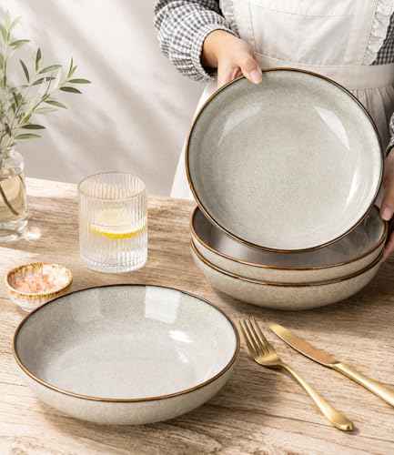 AmorArc 8.5’’ Ceramic Pasta Bowls Set of 4, 36oz Large Stoneware Bowls Set - color: Green Wheat, size: Set of 4