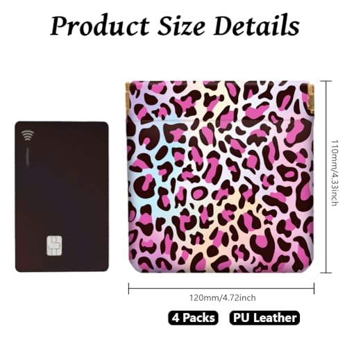 Peacoblue colorful leopard print Coin Purse,PU Leather Squeeze Pouch 4PCS - style: Colorful Leopard Print
