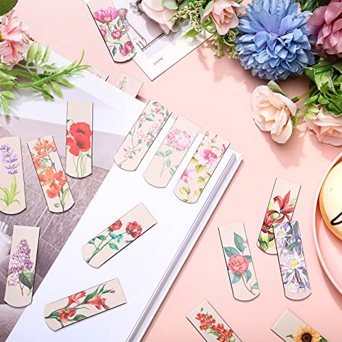 Gersoniel 30 Pcs Magnetic Bookmarks Clips Flowers Magnet Page Markers for Book Lovers Women Reading Office, Floral Style, 2.3 x 0.8 Inches