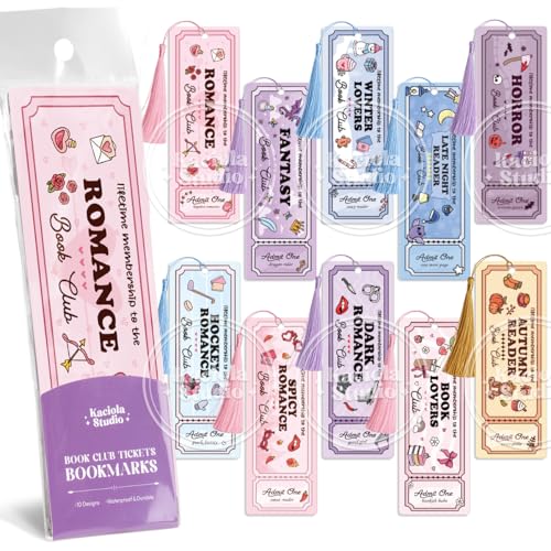 Kaciola Studio 10PCS Cute Ticket Style Bookmarks, Funny Bookmarks for Women, Double Sided Fantasy Booklover Gifts, Cute Gifts for Romance Reader Friends Girls - color: Cute Ticket
