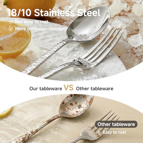 KINGSTONE 4-Piece Hammered Salad Forks Set, 7.25" 18/10 Stainless Steel - size: 4-Piece