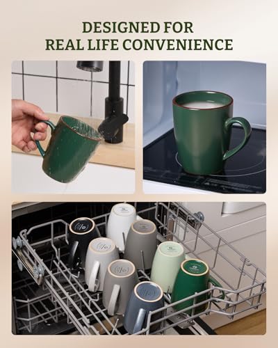 famiware Venus Coffee Mugs Set of 6, 13 oz Ceramic Stoneware Mug Cup Set - color: Dark Green, size: 6pcs