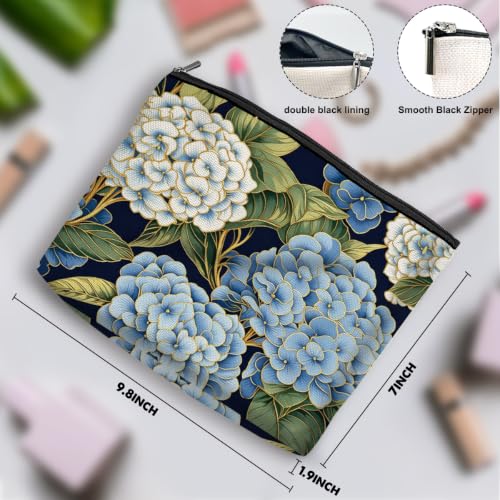 Boho Makeup Bag, Blue Hydrangea Floral Cosmetic Bag Makeup Organizer Pouch - color: Hydrangea