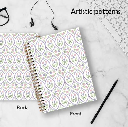 Qykwz Grandmillennial Pink and Purple Floral Spiral Notebook 5.5x8.3, Retro Cottagecore Flower Aesthetic Journal for Women, Pastel Floral Grand Millenial Hardcover Notebook Journal - color: Color_C
