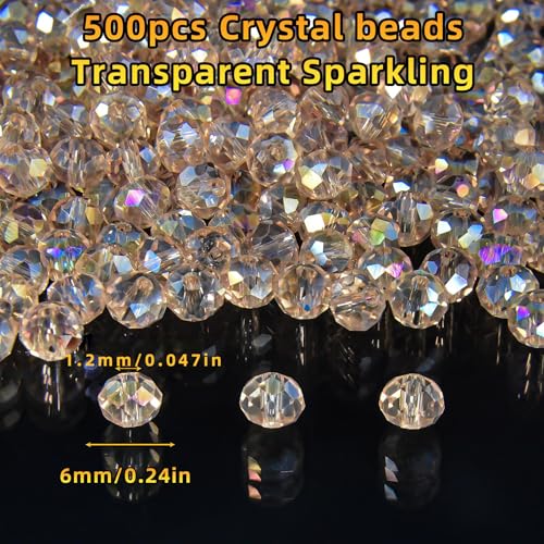500Pcs 6mm Crystal Glass Beads for Jewelry Making Beads for Bracelets Necklace Pendants Making Supplies(Silver Champagne) - color: Silver champagne, size: 6mm 500pcs