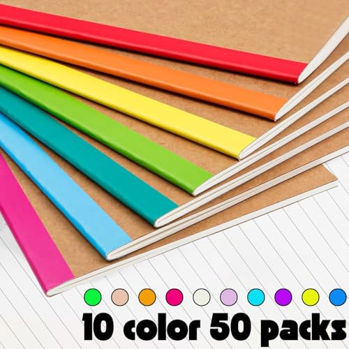 50 Pack A5 Lined Kraft Notebook Journals 8.3x5.5 In，Travel Journals Notebooks Bulk，Subject Notebooks 30 Sheets 60 Pages for Writing School Office Supplies (Multicolor Lined-50 Pack) - size: Multicolor Lined-50 Pack