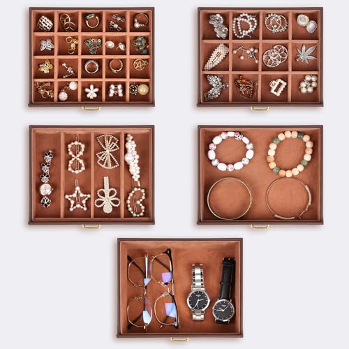Kendal Extra Large Jewelry Box Jewelry Case PU Leather 6 Tier 5 Drawers Large Storage Capacity with Mirror Jewelry Storage Organizer Great Gift Also Good For Watches LJC-SHD5BN (Brown) - color: Brown, size: Extra-Large(12.7"x12"x6.7")