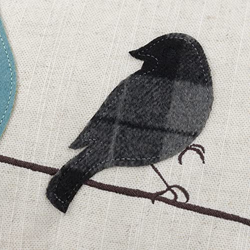 JWH Bird Throw Pillow Cover 14x24 Beige Turquoise Blue Grey - color: Teal Blue & Gray Plaid With Birds