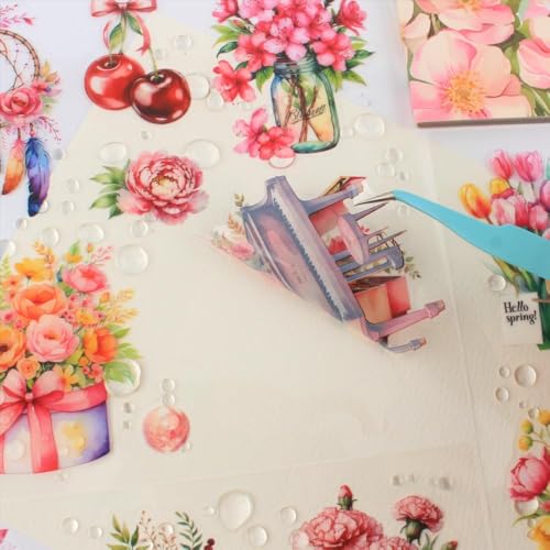 30 Sheets Precut Pink Garden Landscape Stickers Book for Junk Journal Supplies, Transparent PET Stickers for Journaling, Scrapbooking, Bujo, Collage, Card Making - color: Romantic Pink