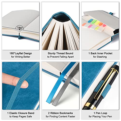 College Ruled Notebook 8.5" x 11", 312 Numbered Pages Lined Leather Journal - color: Blue, size: A4