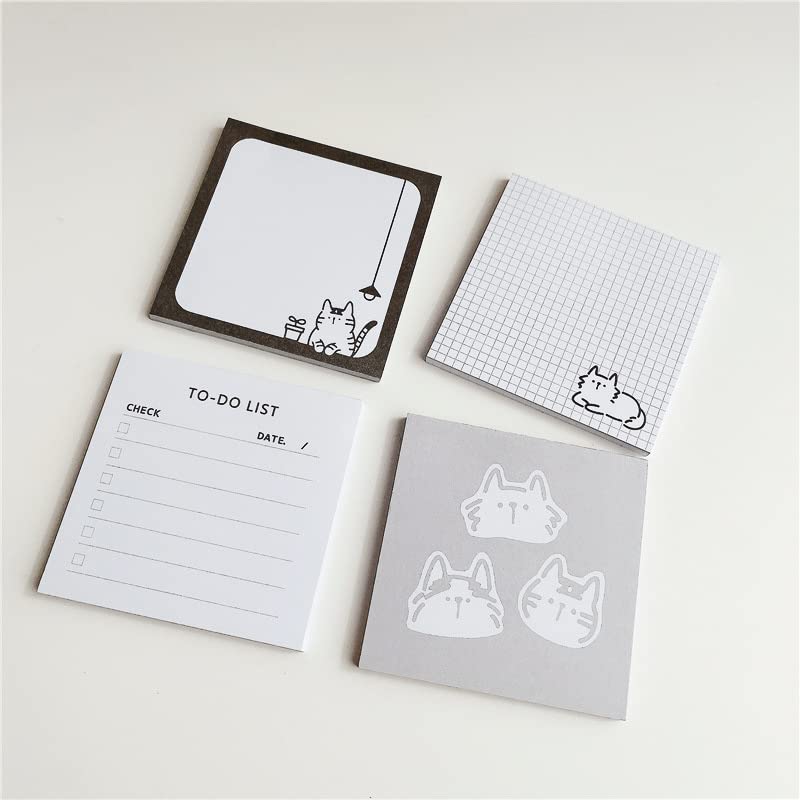 1/4 Pack 3 in. x 3 in. 50 Sheets Sticky Notes，Cartoon Cat Message Paper Memo Pads,Nom-Self-Stick Pads for Home Office (Grid)