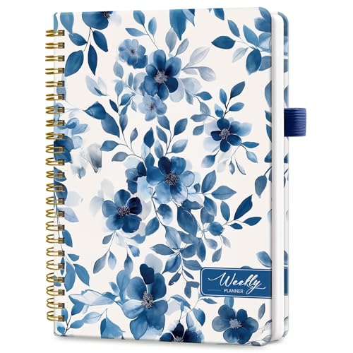 Taja Undated Weekly Planner, To Do List Notebook with Habit Tracker, A5 - color: e.Blue Blossom