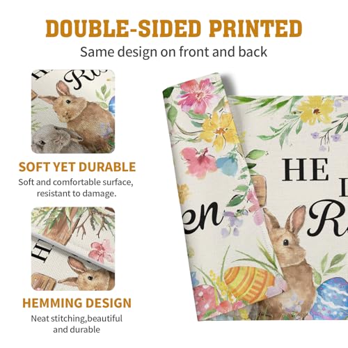 He is Risen Easter Placemats Set of 4 12x18 Inch Bunny Floral Cross Table Mats Spring Rabbit Flowers Eggs Place Mat for Dining Table Party Kitchen Decoration - color: Easter Floral Cross
