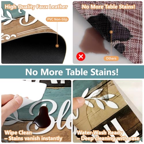 Peacoblue Placemats Set of 4,Faux Leather Thankful Blessed Board Design - style: Thankful Grateful Blessed Board