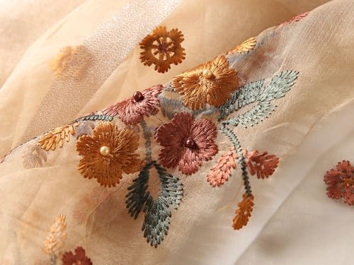Jeelow Long Silk Blend Embroidered Floral Shawl Scarf Wrap for Women - color: Soft Beige
