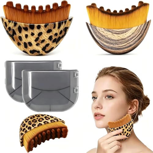 2PCS New Lymphatic Contour Face Brush, Manual Lymphatic Drainage Massager, Ergonomically Designed to Fit The Skin Precisely,Relieve Fatigue - size: Leopard Print + Wood Grain
