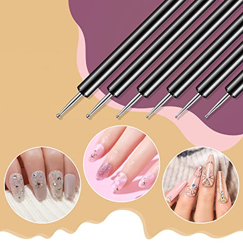 Artdone Nail Art Dotting Tools 6PCS Double-ended Brushes Kit Gel Polish - color: Black