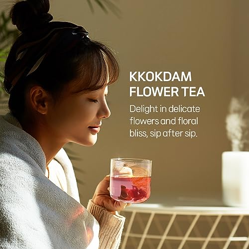 KKOKDAM Premium Flower Korean Tea Stick Gift Set - 5 Handcrafted Blooming Herbal Tea Variety Pack in Glass Tubes, Caffeine-Free Women & Mom Gift Box