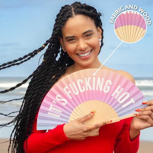 Fisura – Original folding fan with message “F*cking hot”. Gradient wooden handheld fan for women. Lightweight accessory for raves, weddings, birthdays, festivals, parties and creative gift ideas. - color: F. Hot, Gradient