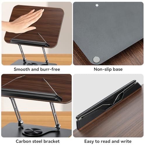 360° Rotating Book Stand for Reading, Adjustable Foldable Book Holder for Reading, Cooking, Office, Compatible with Cookbooks, Textbooks, Tablets, Sheet Music, and Laptops (Black Walnut) - color: Black Walnut