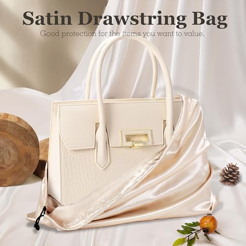 Vonty Beige Satin Dust Bags 3 Pack Drawstring Pouch for Purse, 23.6x19.6in - color: Beige, size: 23.6 x 19.6