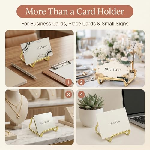 2 Pcs Cute Gold Metal Heart Business Card Holder for Desk - color: gold