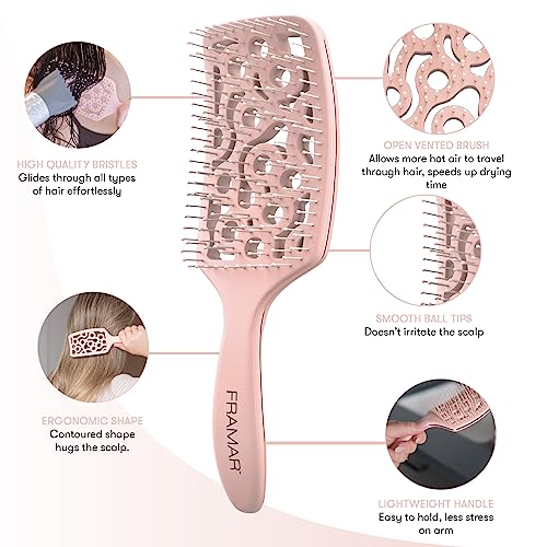 FRAMAR Professional Vented Hair Brush, Vent Brush For Blow Drying - color: Champagne