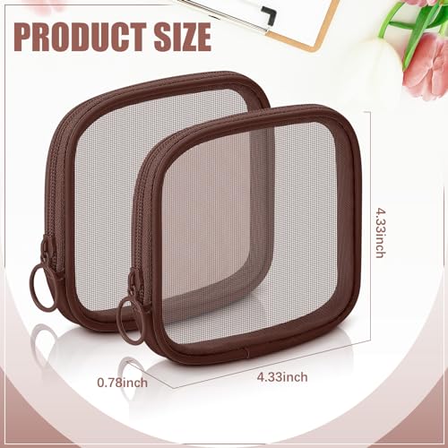 Weewooday 4Pcs Mesh Makeup Bag, Brown, Small, Classic - color: Brown, size: Small, style: Classic