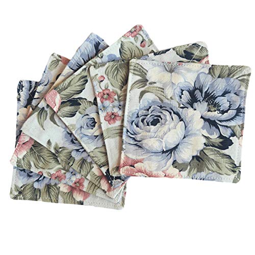 CUSHYSTORE 2 Layers Coasters Saucers Canvas Floral Botanical Fabric 4", 6 Pack - Blue Rose Garden - color: Blue Rose Garden