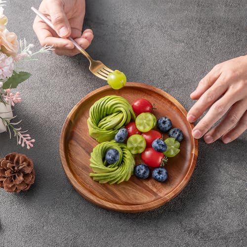 BF BILL.F SINCE 1983 Wooden Plates Round Dinner Plates 8 Inch Acacia Wood Serving Tray Wooden Serving Platters for Home Decor, Food, Vegetables, Fruit, Charcuterie, Appetizer Serving Tray (Set of 4) - color: 8 Inch Round 4pcs