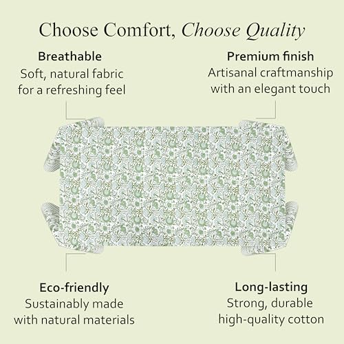 CPC Tablecloth 100% Cotton 70x108 Inch Indian Block Print Rectangle Table Cover, Green Table Cloth for Weddings, Spring/Summer, Barbeque - Agate Green - color: Agate Green, size: 108" x 70" (Rectangular)