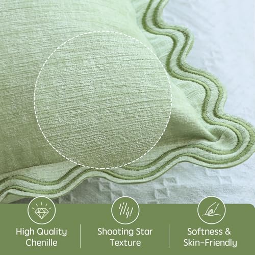 TINYSUN Green Decorative Scalloped Throw Pillow Covers Set of 2, Embroidered Scallop Wavy Design, Premium Chenille Cushion Spring Pillow Cover for Sofa Couch Living Room(Mint Green,18x18 Inch) - color: Mint Green