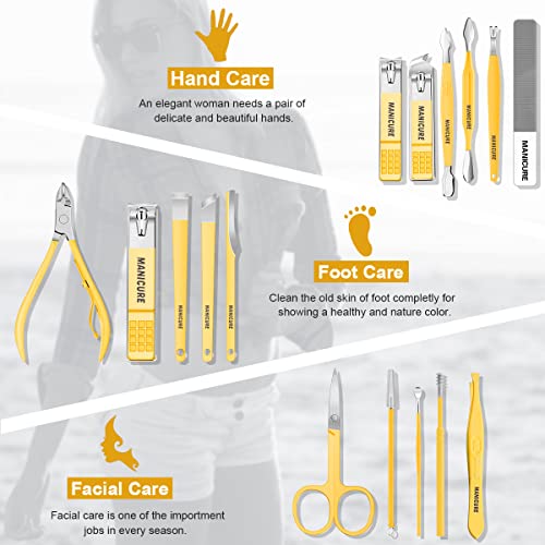 Manicure Set Professional Nail Clippers Pedicure Kit,16 pcs Stainless Steel - color: Yellow