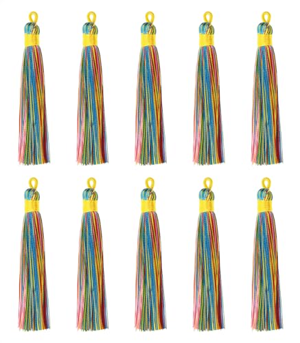 Tupalizy 10PCS Handmade Soft Silky Tassels with Hanging Loop for Bookmarks Keychains Earring Bracelets Jewelry Making Souvenir Graduation Clothing Sewing Gift Tag Art DIY Craft Projects (Colorful) - color: Colorful