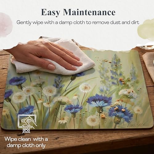 Pimpernel Fleurs des Champs Collection Placemat Set – (15.7" x 11.7") Cork-Backed Table Mats with Blue & White Cornflower Pattern, Heat & Stain Resistant with Lacquered Finish, Decorative Dining - size: 15.7" x 11.7" Rectangular, style: Fleur Des Champs