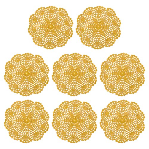 uxcell Crochet Doilies, 8Pcs 8" - Handmade Crochet Cotton Coaster, Round Lace Placemats with Floral Patterns for Wedding Party Decoration (Ginger Yellow) - color: Ginger Yellow