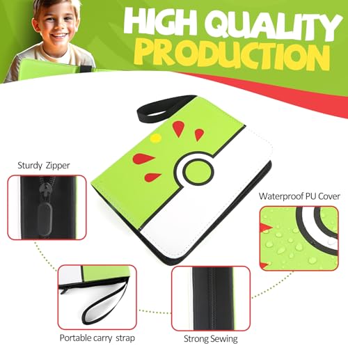 Collectible Trading Card Binder, 400 Pockets Card Holder with 50 Removable Sleeves, Portable Collection Binder Album Book Case Storage, Zipper Card Protective Sleeves for TCG, Sports Card - color: Friendly Green