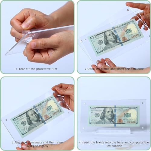 Dollar Bill Frame Display Acrylic Dollar Bill Holder 3.9X7.8Inch for Dollar Bill Display Case Magnet Currency Display Frame Self Standing for Money Ticket Picture Photos (Transparent-10) - color: Transparent-10