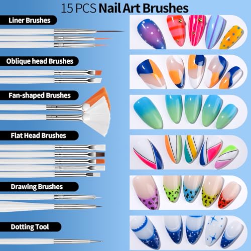 FANDAMEI Nail Art Kit With Nail Stand, Nail Art Tools, Nail Design Tools, Nail Brush, Nail Holder For Painting Nails, Nail Art Brushes, Nail Dotting Tool, Nail Tools For Nail Art, White - color: White