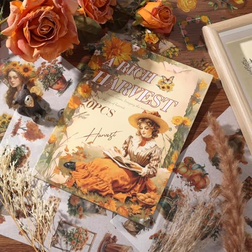 Scrapbook Stickers 20 Sheets 240 Pre-Cut Washi Stickers for Journaling PET Transparent Book Sticker Sunflower Sticker Decorative or DIY Paper Crafts, Arts and Crafting Projects - color: A Rich Harvest