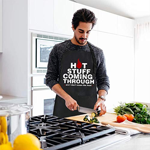 Rosoz Funny BBQ Black Chef Aprons for Men Adjustable Kitchen Cooking Aprons - color: Hot Stuff Coming Through